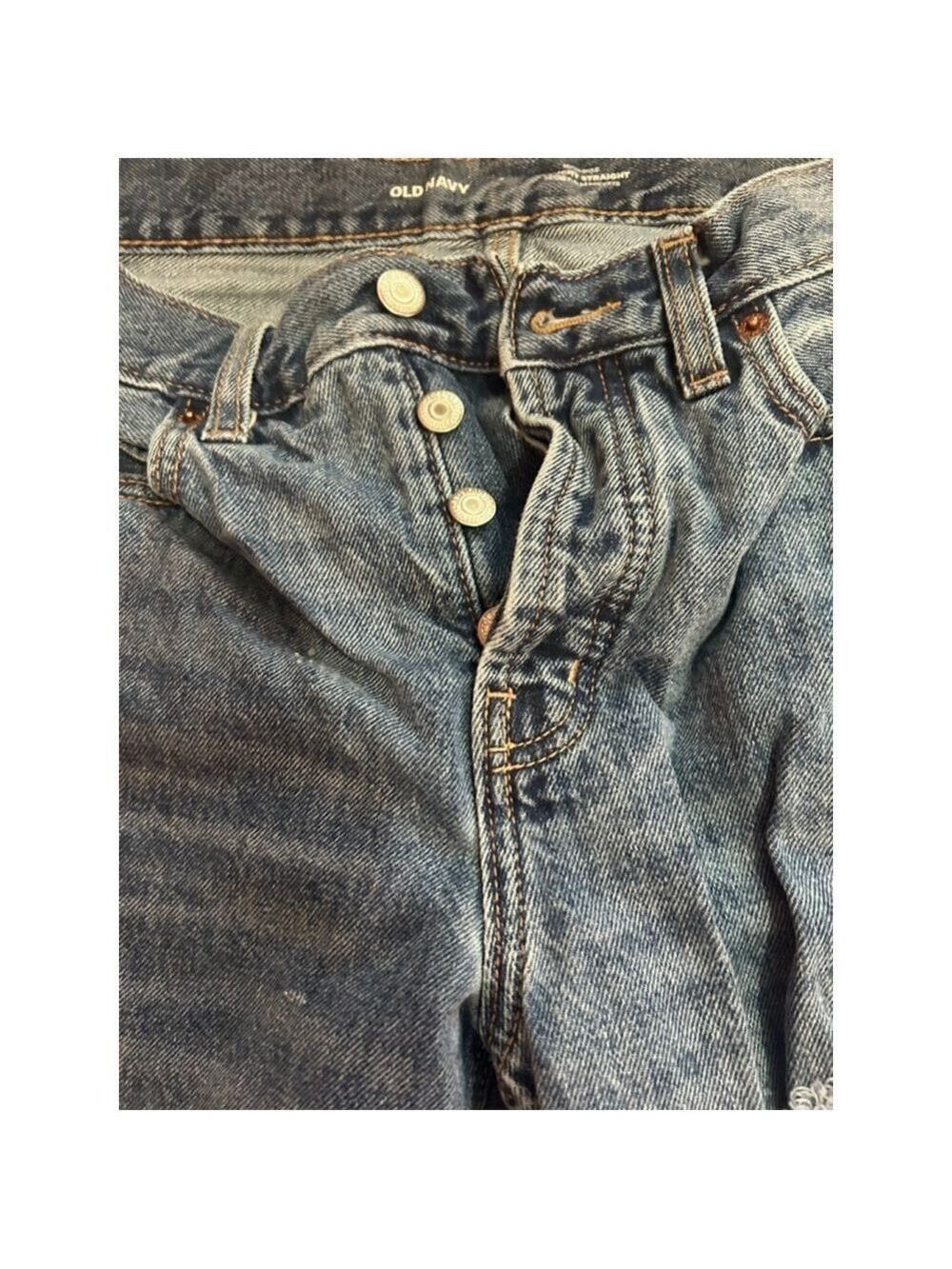 Women's Old Navy Blue Distressed High-Rise Slouchy Straight Jeans Size 4 - Picture 2 of 5
